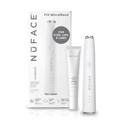 NuFACE FIX MicroWand Microcurrent Facial Device, FDA Cleared - Eyes, Lips & Lines Treatment with Serum Activator - Lip Plumper, Eye Depuffing Wand, Wrinkle & Smile Line Reducer, 3 On-The-Go Modes
