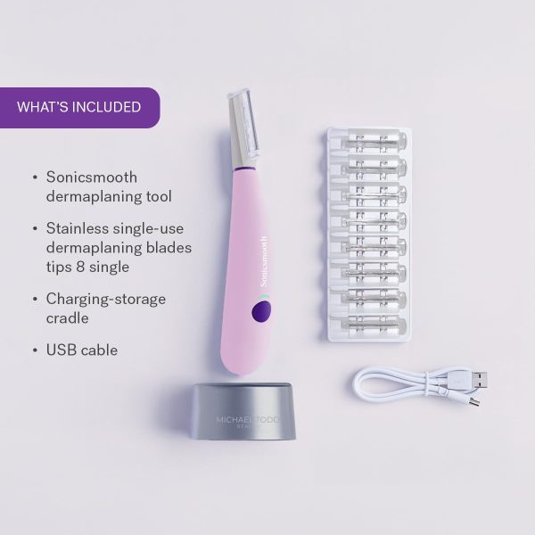 Michael Todd Beauty Sonicsmooth Dermaplane Razor for Women Face + Eyebrow trimmer Dermaplaning System - Peach Fuzz Remover - 8 Weeks of Dermaplaning Blades