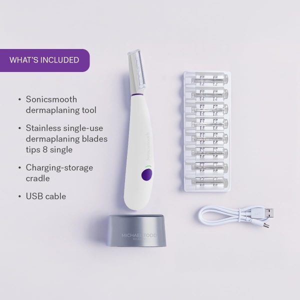 Michael Todd Beauty Sonicsmooth Dermaplane Razor for Women Face + Eyebrow trimmer Dermaplaning System - Peach Fuzz Remover - 8 Weeks of Dermaplaning Blades