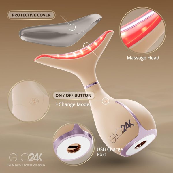 61XGb82MKqL GLO24K Red Light Face & Neck Beauty Device – 3-in-1 Facial Massager Tool with LED & Vibration for Skin Revitalization and Neck Firming
