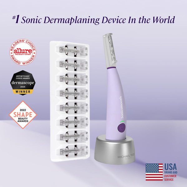 Michael Todd Beauty Sonicsmooth Dermaplane Razor for Women Face + Eyebrow trimmer Dermaplaning System - Peach Fuzz Remover - 8 Weeks of Dermaplaning Blades