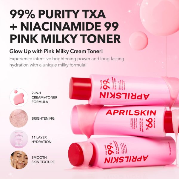 71i2bO6aHncL APRILSKIN TXA+Niacinamide 99 Pink Milky Toner | 99% High-Purity TXA 3%+ Niacinamide 5% for Brightening | Highly Concentrated Cream Toner | Deep Moisturizing Formula for Dull Skin | 5.07 fl.oz.