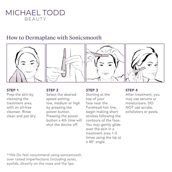 Michael Todd Beauty Sonicsmooth Dermaplane Razor for Women Face + Eyebrow trimmer Dermaplaning System - Peach Fuzz Remover - 8 Weeks of Dermaplaning Blades
