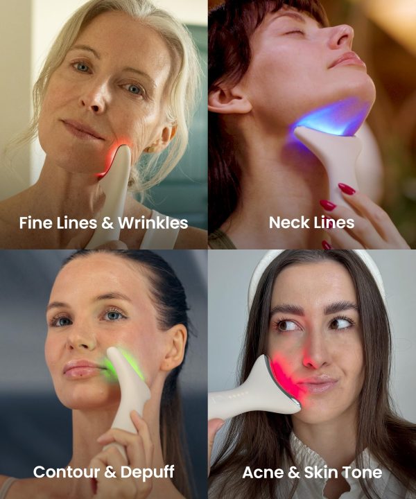 81GFvOo9WTL Genie | 3-in-1 Face & Neck Beauty Massager with Heat, 3 Light Therapies, Smart Vibration | Red Light, Blue Light, Green Light Therapy for Wrinkles, Hyperpigmentation, Acne & More - Beige
